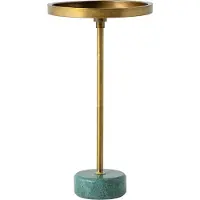 Invicta Ronde Bijzettafel TRAYFUL 60cm Messing Antiek IJzer Groen Marmeren Voet Handgemaakt - 44848