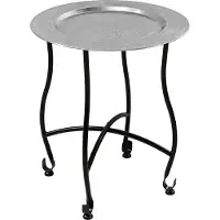 Invicta Ronde Bijzettafel MARRAKECH 50cm Zilveren Theetafel Uitneembaar Dienblad Opvouwbaar - 44347