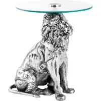 Invicta Ronde bijzettafel WILDLIFE LION 60cm Zilver Antiek Metaal Glas Leeuw Sculptuur - 44826
