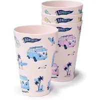 Puckator VW T1 Volkswagen Busje Explore Set 4 RPET Duurzame Picknick Bekers 450ml