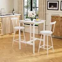 STILVORA Bartafel Met 2 Barkrukken - Industrieel Design Met Rugleuning - Ruimtebesparend Voor Keuken En Eethoek - Spaanplaat;Staal - Wit - 60x60x92 Cm