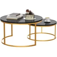 OKWISH Set Van 2 Salontafels - Modern Stapelbaar Ontwerp - MDF Tafelblad - Metaal Frame Zwart