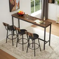 STILVORA Bartafel Set Met 3 Barkrukken Met Rugleuning - Industrieel Voor Keuken En Woonkamer - Spaanplaat En Staal - Rustiek Bruin;Zwart - 160x40x94,5 Cm
