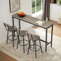 STILVORA Bartafel Set Met 3 Barkrukken - Industriële Look Met Rugleuning En Verstelbare Voeten - Voor Keuken En Woonkamer - Zwart;Grijs - 160x40x95,5 Cm