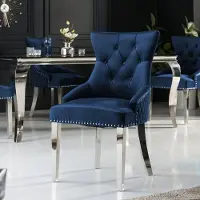 Invicta Barokstoel CASTLE DELUXE koningsblauw fluweel leeuwenkop Chesterfield design eetkamerstoel klinknagels - 40473