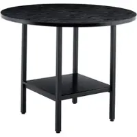 OKWISH Ronde Eettafel - Met Opbergplank - Voor 4-6 Personen Keuken En Eetkamer - MDF En Metaal Zwart - 100x77 cm