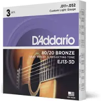 Daddario STRINGS FOR ACOUSTIC GUITAR EJ13-3D BRONZE 80/20 CUSTOM LIGHT 11-52 (3 SETS)