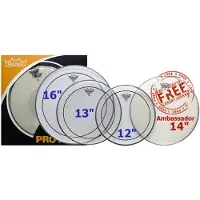 Remo Pinstripe Tom Pack - 12 13 16" Heads + Free 14 Ambassador