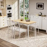 STILVORA Eettafelset 110 x 60 cm - 4 Stoelen - Ruimtebesparend Industrieel Design - Voor Keuken En Eetkamer - Wit Naturel