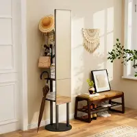 STILVORA Staande Spiegel Draaibaar – 360 Graden 2 In 1 Garderobe – 135 x 30 cm – Spaanplaat En Staal – Zwart – Voor Slaapkamer En Hal