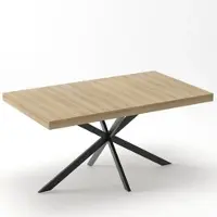 OKWISH Uitschuifbare Eettafel - Verborgen Opberglade - Voor Eetkamer En Keuken - MDF En Metaal Naturel - 140-180x80x76 cm