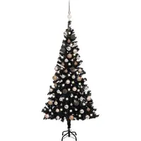 vidaXL Kunstkerstboom met verlichting en kerstballen 180 cm PVC zwart