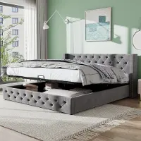 SINGULARITY -lit dubbel 140 x 190 met hydraulische functie- fond de lit en non-tissé imperméable noir- grijs- zonder matras