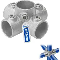 GeZu Impex Buiskoppeling 4 Weg Kruisstuk Ø42mm Hot Dip Gegalvaniseerd Zilver