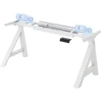 FlexiSpot WoodiX, verstelbaar bureau, elektrisch, A-vormig frame, massief houten voetbekleding, dubbele motor, kabelmanagement, wit