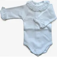 Babidu Romper/Body | Wit | Lange mouw | schattig geborduurd ruche langs de hals en mouwen | wit met grijs | 1191| 6 maand| maat 68