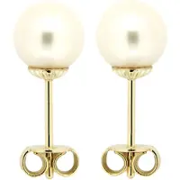Orolino Ohrringe Gold 585 mit weißen Perlen 6,5-7mm rund