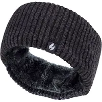 Heat Holder Dames fleece gevoerde thermo oorwarmer hoofdband - Geribbeld Donkergrijs