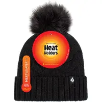 Heat Holder Dames Winter Bont Pom Pom Beanie Muts - Zwart