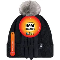 Heat Holder Meisjes Cable Bobble Muts En Handschoenen Set - Zwart