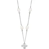 Julie Julsen Anhänger mit Kette 925 Silber rhodiniert Kleeblatt und Perlen