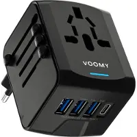Voomy Universele Wereldstekker - 170+ landen - 20W snelladen - 4 USB-poorten - Zwart