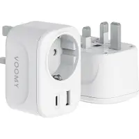 Voomy Reisstekker Engeland/UK - Wereldstekker Type G - USB-C & USB-A - Wit