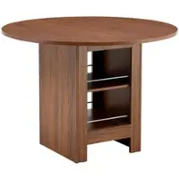 OKWISH Ronde Eettafel - Open Opbergvakken - Voor Keuken En Eetkamer - MDF Walnootkleur - Diameter 100 Cm