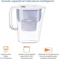 WOOX MX0200 waterfilterkan, totale capaciteit 2,4 l, bevat 1,4 l gefilterd water, vaatwasserbestendig tot 122 °F, elektronisch display met herinnering, gebruiksduur ongeveer 35 dagen