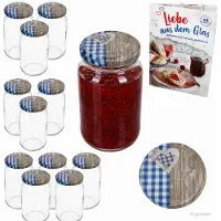 MamboCat 12-delige set ronde glazen 720 ml To 82 houten hart blauw deksel incl. Diamant Gelierzauber receptenboekje