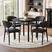 STILVORA Eethoek Set 100 Cm - Ronde Tafel Met 4 Stoelen En Glazen Inzet - Voor Eetkamer En Woonkamer - Zwart