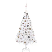 Syfax Kunstkerstboom met verlichting en kerstballen 120 cm PVC wit
