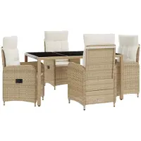 vidaXL Buiten Eettafel Set 5 pcs Beige en Crème Wit 150 x 90 x 75 cm