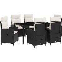 vidaXL Buiten Eettafel Set 7 pcs Zwart en Crème Wit 150 x 90 x 75 cm