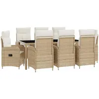 vidaXL Buiten Eettafel Set 9 st Beige en Crème Wit poly rattan