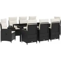 vidaXL Buiten Eettafel Set 9 st Zwart en Crème Wit poly rattan