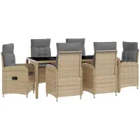 vidaXL Buiten Eettafel Set 7 st Beige en Lichtgrijs poly rattan