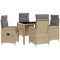 vidaXL Buiten Eettafel Set 5 st Beige en Lichtgrijs poly rattan