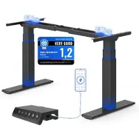 FlexiSpot E200, verstelbaar bureau, draagvermogen 200 kg, 2 motoren, USB-aansluiting, 4 geheugenfuncties, 3-traps frame (zwart)