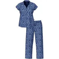 Ulla Popken - Dames - Pyjama luipaardpatroon overhemdkraag korte mouwen - Nachtblauw - Maat 46+