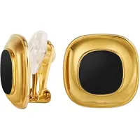 Traveller Clip Oorbellen - Oorclips Dames - 22 Karaat erguld - Zwart Emaille - Vierkant - 20mm - 157874