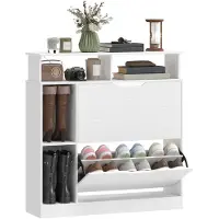 HOMCOM Neerklapbare Schoenenkast-Spaanplaat, MDF-89L x 25B x 92H cm-Wit