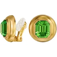 Traveller Clip Oorbellen - Oorclips Dames - 22 Karaat Verguld - Kristallen - Groen Peridot - Octagon - 13x11mm - Rond - 20mm - 157871
