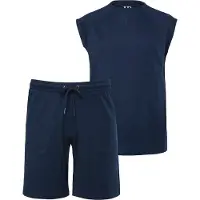 JP 1880 - Heren - pyjama loungewear korte twee-delige set tanktop short tot 8XL - Navy blauw - Maat XL
