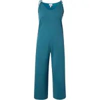 Ulla Popken - Dames - Jersey jumpsuit wijde pijpen siernaad biologisch katoen - Petrol - Maat 54+