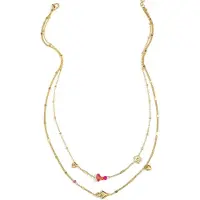 Yehwang Dubbele ketting met hartjes, kralen en bloemetjes - Goud - Gekleurd -