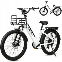 Samebike RSA01 Plus Elektrische Fiets – 250W Motor, 48V 14Ah Accu, 100km Bereik, 26"x3.0" Vetbanden, 7-Speed Shimano – Wit
