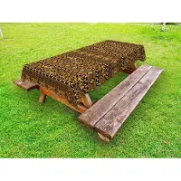 Abakuhaus Afrikaans buitentafelkleed, Wild tropisch dier, decoratief wasbaar picknicktafelkleed, 145 x 210 cm, lichte karamel donkerbruin