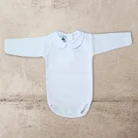 Babidu Romper/Body | wit | Lange mouw | Met rond kraagje met gehaakt lichtblauw randje | 1188 | 36 maand | maat 98