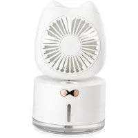 VHV - Ventilator met bevochtiger - USB mini ventilator met waterreservoir - 2000 mAh - USB aansluiting - met sfeerverlichting - voor kantoor, reizen, thuis en warme zomerdagen